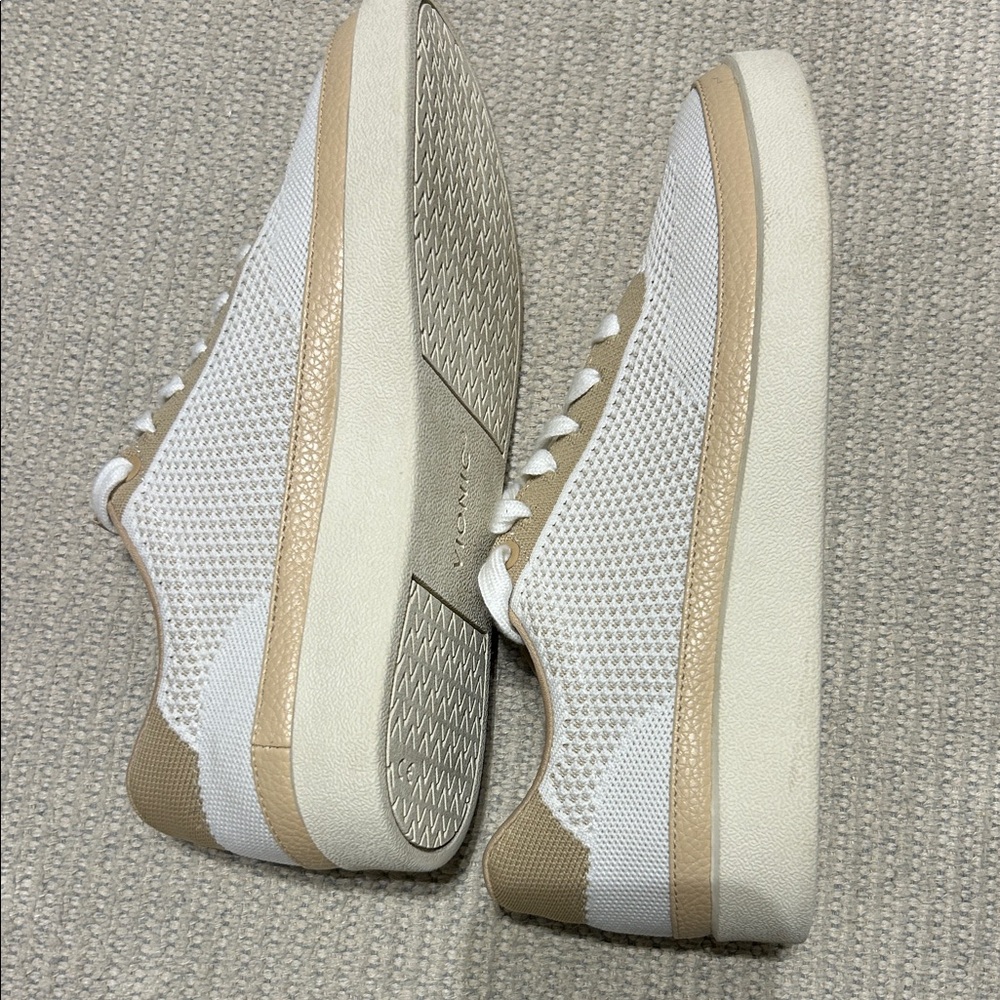 Vionic White and Tan Knit Lace-Up Sneakers - Picture 5 of 11
